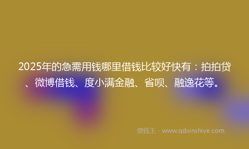2025年的急需用钱哪里借钱比较好快有：拍拍贷、微博借钱、度小满金融、省呗、融逸花等。