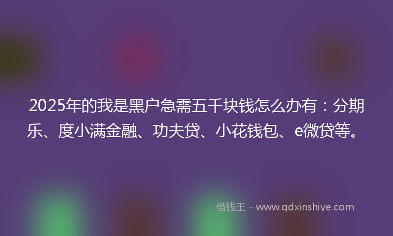 2025年的我是黑户急需五千块钱怎么办有：分期乐、度小满金融、功夫贷、小花钱包、e微贷等。