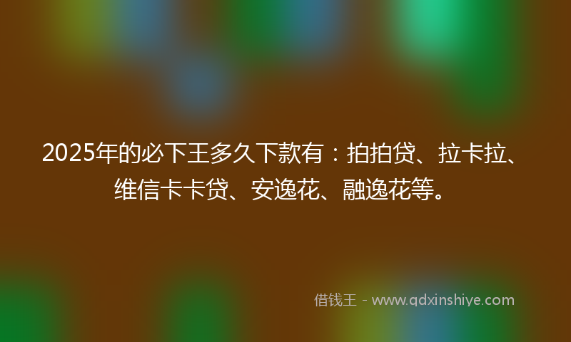 2025年的必下王多久下款有：拍拍贷、拉卡拉、维信卡卡贷、安逸花、融逸花等。