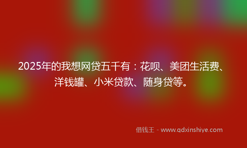 2025年的我想网贷五千有：花呗、美团生活费、洋钱罐、小米贷款、随身贷等。