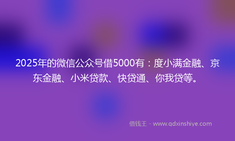 2025年的微信公众号借5000有：度小满金融、京东金融、小米贷款、快贷通、你我贷等。