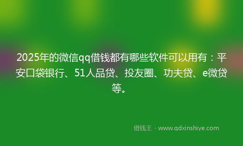 2025年的微信qq借钱都有哪些软件可以用有：平安口袋银行、51人品贷、投友圈、功夫贷、e微贷等。