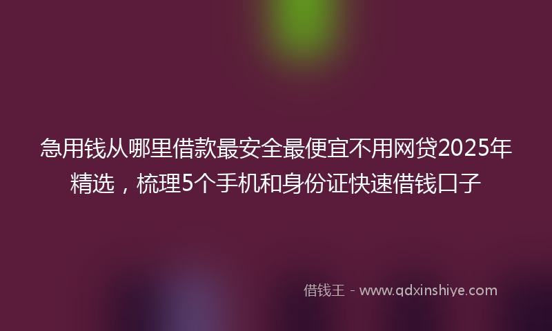 急用钱从哪里借款最安全最便宜不用网贷2025年精选，梳理5个手机和身份证快速借钱口子