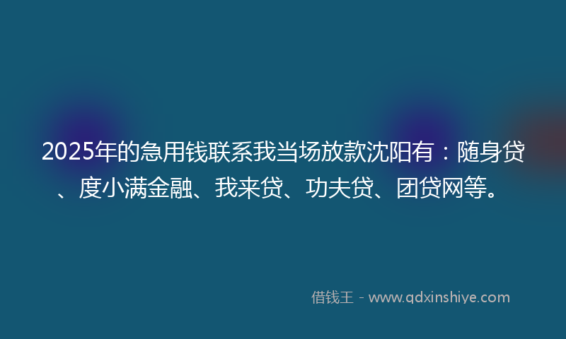 2025年的急用钱联系我当场放款沈阳有：随身贷、度小满金融、我来贷、功夫贷、团贷网等。