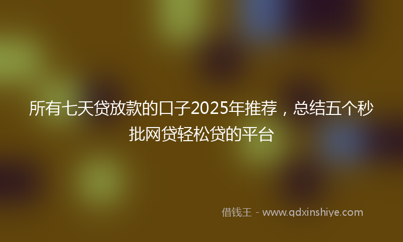 所有七天贷放款的口子2025年推荐，总结五个秒批网贷轻松贷的平台