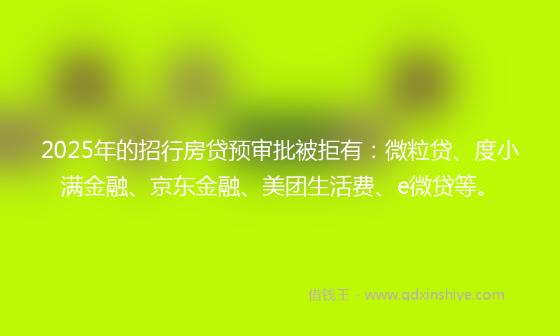 2025年的招行房贷预审批被拒有：微粒贷、度小满金融、京东金融、美团生活费、e微贷等。