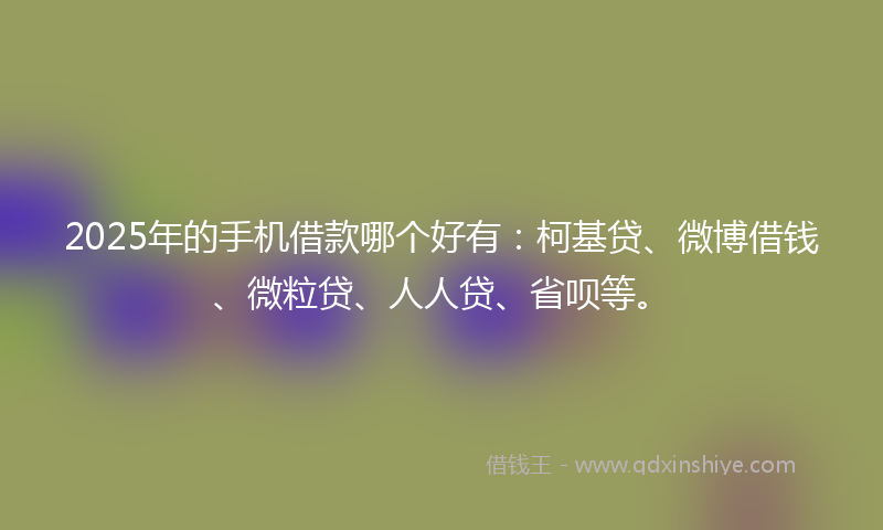 2025年的手机借款哪个好有：柯基贷、微博借钱、微粒贷、人人贷、省呗等。
