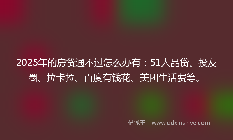 2025年的房贷通不过怎么办有：51人品贷、投友圈、拉卡拉、百度有钱花、美团生活费等。