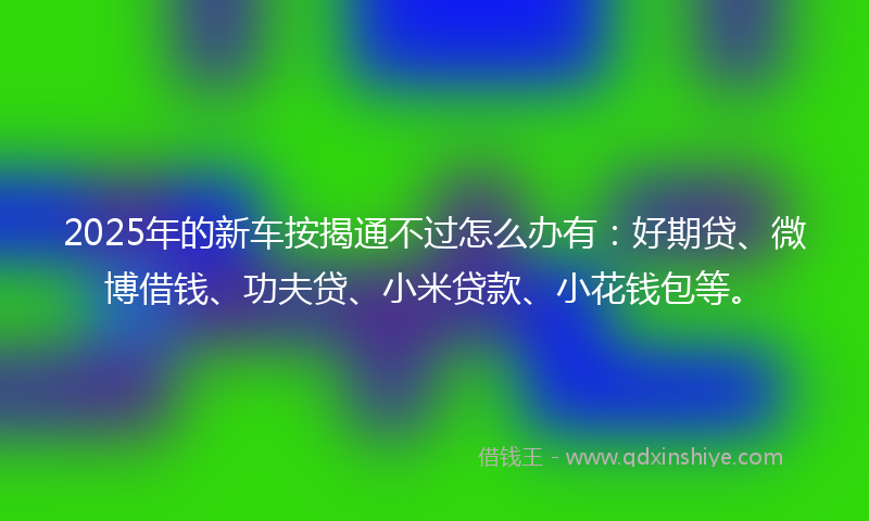 2025年的新车按揭通不过怎么办有：好期贷、微博借钱、功夫贷、小米贷款、小花钱包等。