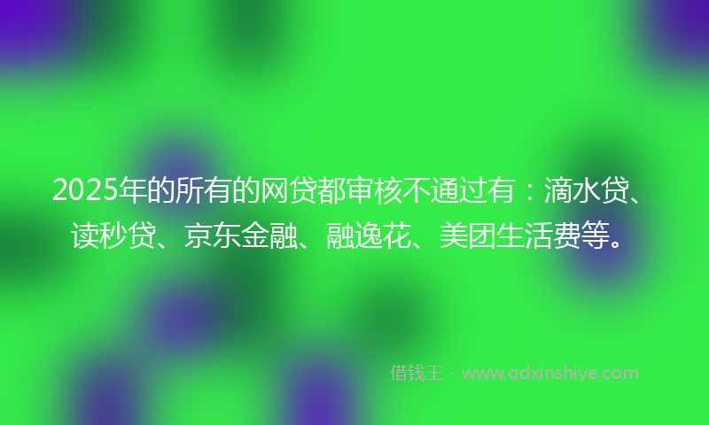 2025年的所有的网贷都审核不通过有：滴水贷、读秒贷、京东金融、融逸花、美团生活费等。