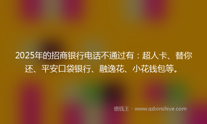 2025年的招商银行电话不通过有：超人卡、替你还、平安口袋银行、融逸花、小花钱包等。