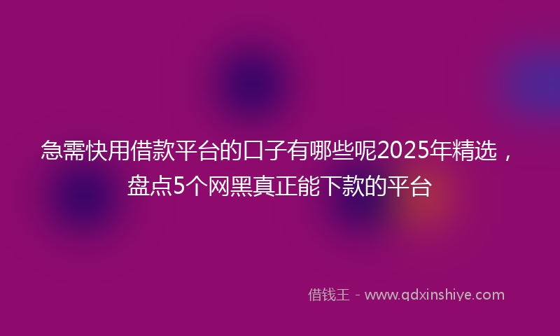 急需快用借款平台的口子有哪些呢2025年精选，盘点5个网黑真正能下款的平台