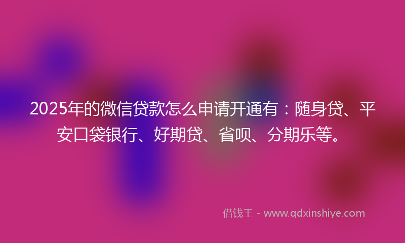 2025年的微信贷款怎么申请开通有：随身贷、平安口袋银行、好期贷、省呗、分期乐等。