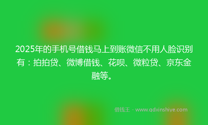 2025年的手机号借钱马上到账微信不用人脸识别有：拍拍贷、微博借钱、花呗、微粒贷、京东金融等。