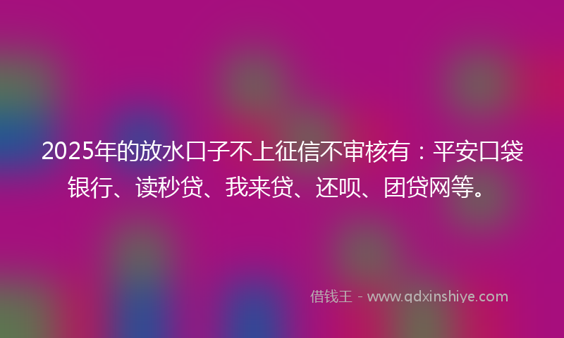 2025年的放水口子不上征信不审核有：平安口袋银行、读秒贷、我来贷、还呗、团贷网等。