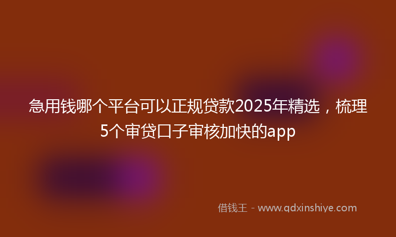 急用钱哪个平台可以正规贷款2025年精选，梳理5个审贷口子审核加快的app