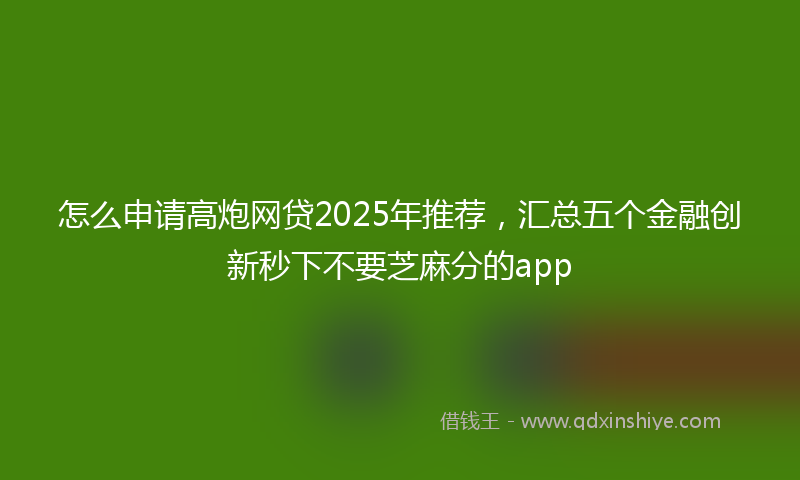 怎么申请高炮网贷2025年推荐，汇总五个金融创新秒下不要芝麻分的app