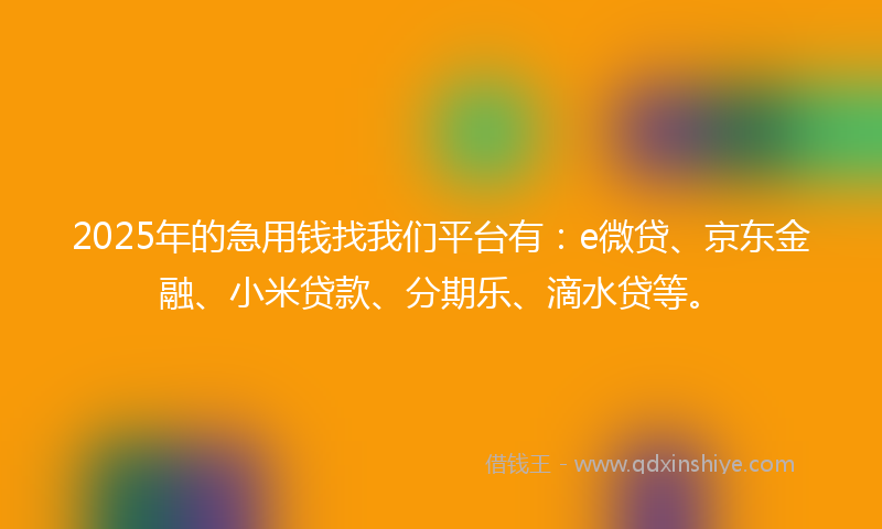 2025年的急用钱找我们平台有：e微贷、京东金融、小米贷款、分期乐、滴水贷等。