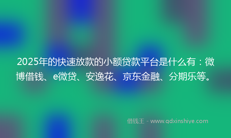2025年的快速放款的小额贷款平台是什么有：微博借钱、e微贷、安逸花、京东金融、分期乐等。