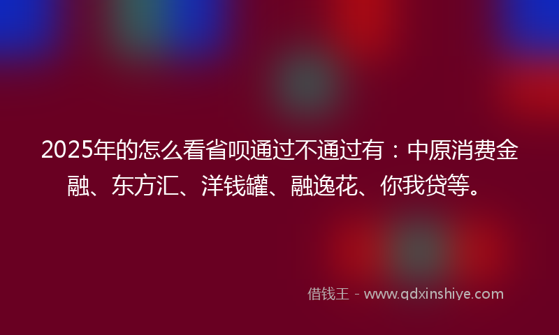 2025年的怎么看省呗通过不通过有：中原消费金融、东方汇、洋钱罐、融逸花、你我贷等。