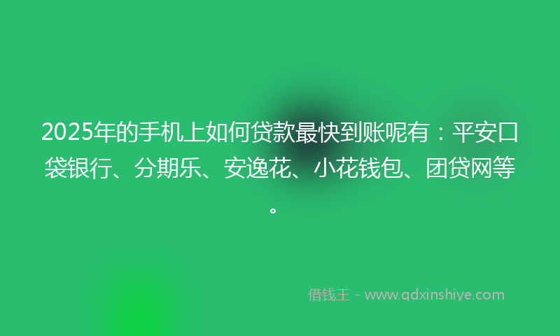2025年的手机上如何贷款最快到账呢有：平安口袋银行、分期乐、安逸花、小花钱包、团贷网等。