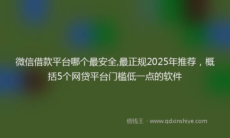 微信借款平台哪个最安全,最正规2025年推荐，概括5个网贷平台门槛低一点的软件