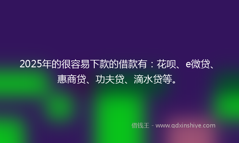2025年的很容易下款的借款有：花呗、e微贷、惠商贷、功夫贷、滴水贷等。