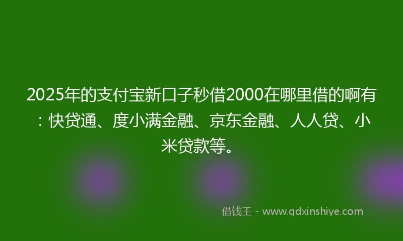 2025年的支付宝新口子秒借2000在哪里借的啊有：快贷通、度小满金融、京东金融、人人贷、小米贷款等。