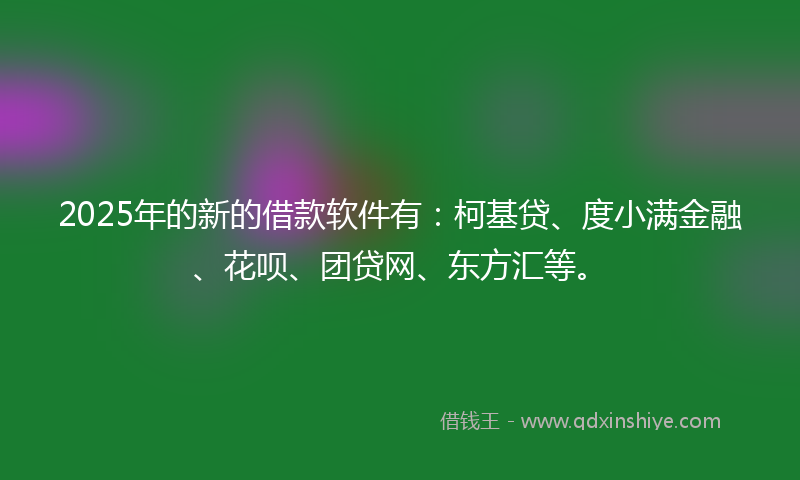 2025年的新的借款软件有：柯基贷、度小满金融、花呗、团贷网、东方汇等。