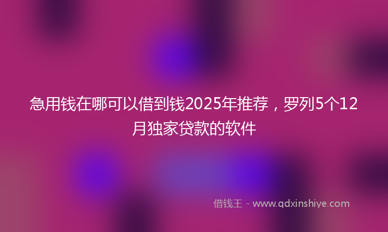 急用钱在哪可以借到钱2025年推荐，罗列5个12月独家贷款的软件