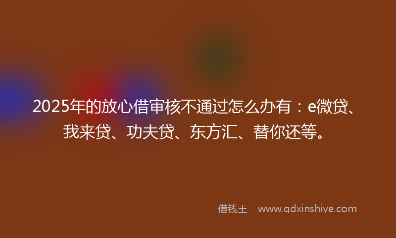 2025年的放心借审核不通过怎么办有：e微贷、我来贷、功夫贷、东方汇、替你还等。