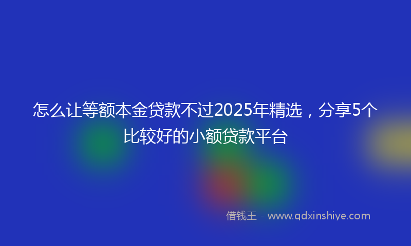 怎么让等额本金贷款不过2025年精选，分享5个比较好的小额贷款平台