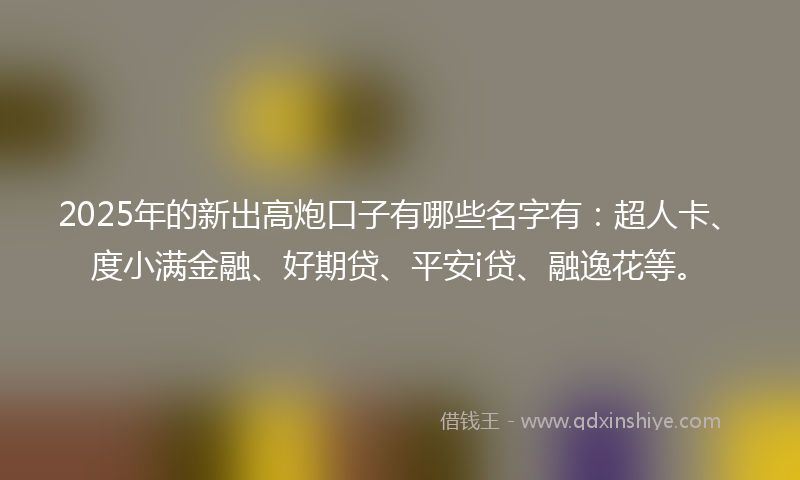 2025年的新出高炮口子有哪些名字有：超人卡、度小满金融、好期贷、平安i贷、融逸花等。