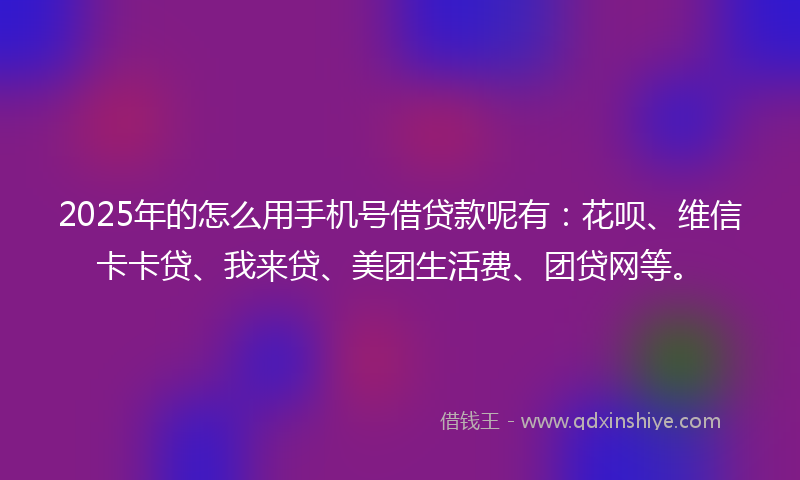 2025年的怎么用手机号借贷款呢有：花呗、维信卡卡贷、我来贷、美团生活费、团贷网等。