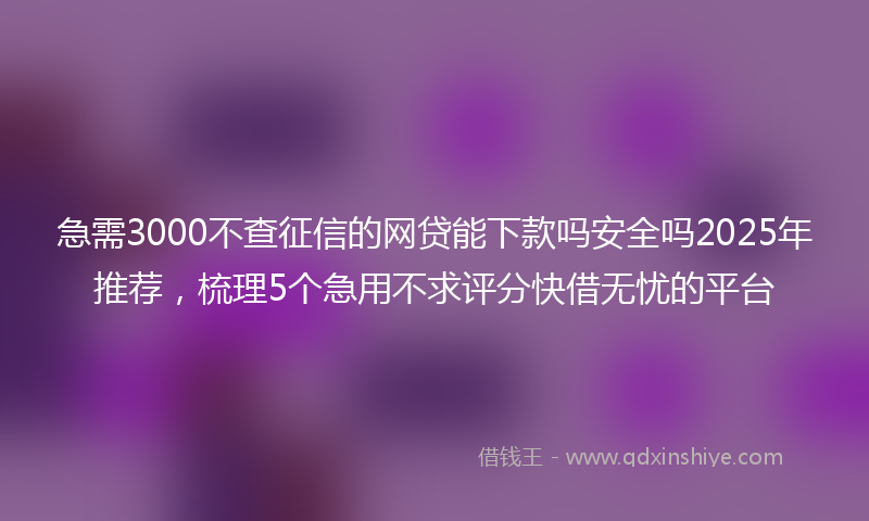 急需3000不查征信的网贷能下款吗安全吗2025年推荐，梳理5个急用不求评分快借无忧的平台