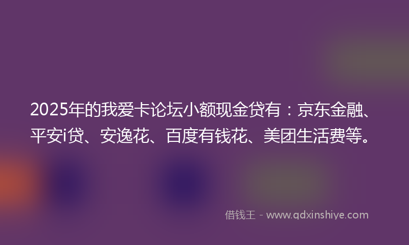 2025年的我爱卡论坛小额现金贷有：京东金融、平安i贷、安逸花、百度有钱花、美团生活费等。