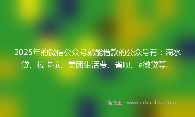 2025年的微信公众号就能借款的公众号有：滴水贷、拉卡拉、美团生活费、省呗、e微贷等。