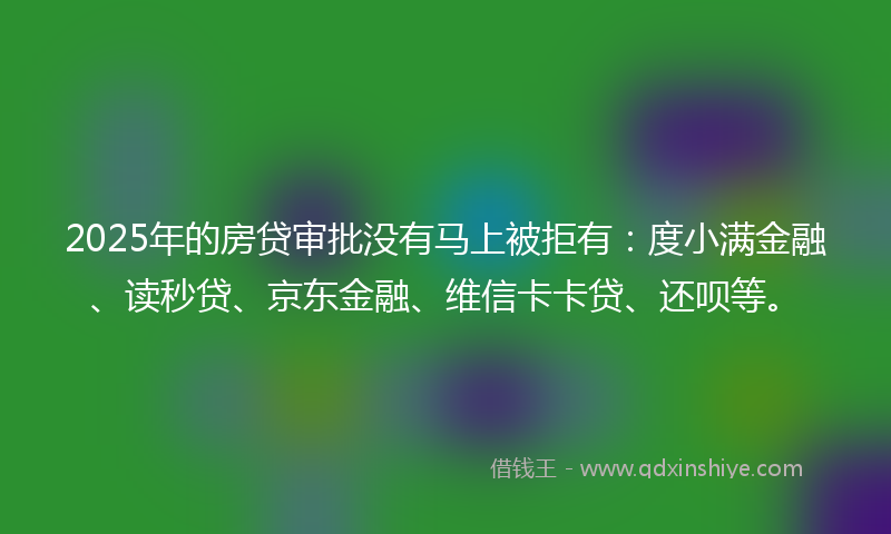 2025年的房贷审批没有马上被拒有：度小满金融、读秒贷、京东金融、维信卡卡贷、还呗等。