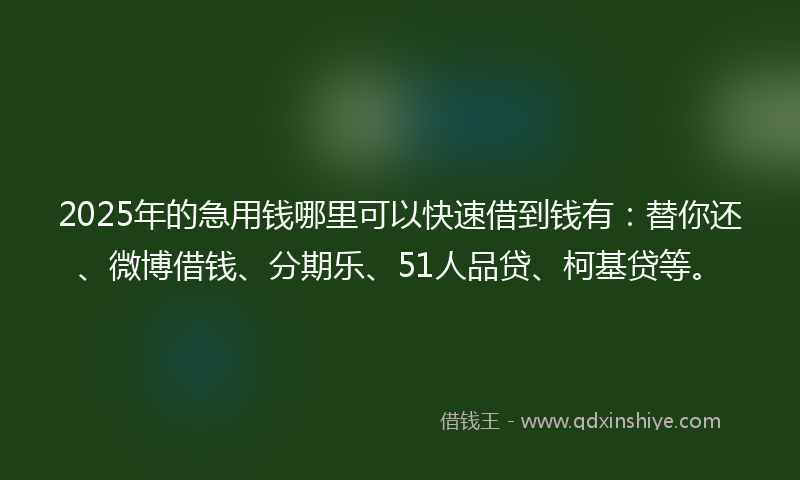 2025年的急用钱哪里可以快速借到钱有：替你还、微博借钱、分期乐、51人品贷、柯基贷等。