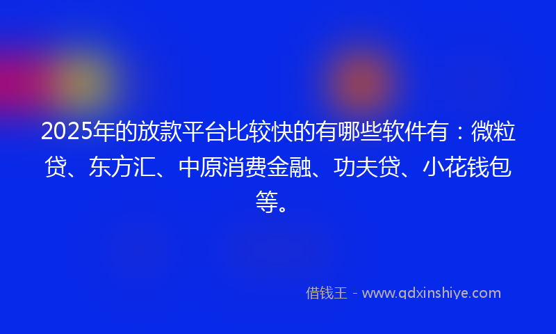 2025年的放款平台比较快的有哪些软件有：微粒贷、东方汇、中原消费金融、功夫贷、小花钱包等。