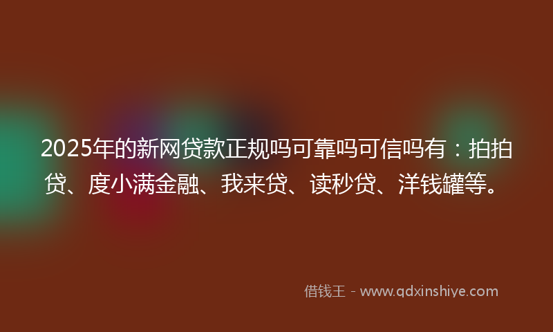 2025年的新网贷款正规吗可靠吗可信吗有：拍拍贷、度小满金融、我来贷、读秒贷、洋钱罐等。