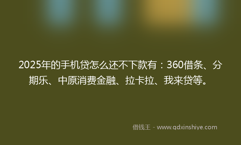 2025年的手机贷怎么还不下款有：360借条、分期乐、中原消费金融、拉卡拉、我来贷等。