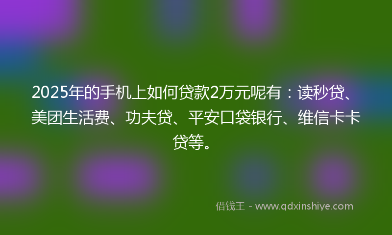 2025年的手机上如何贷款2万元呢有：读秒贷、美团生活费、功夫贷、平安口袋银行、维信卡卡贷等。