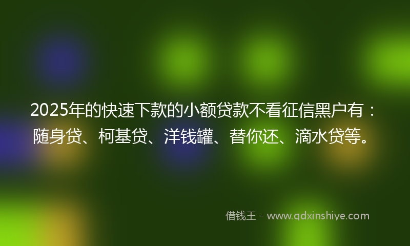 2025年的快速下款的小额贷款不看征信黑户有：随身贷、柯基贷、洋钱罐、替你还、滴水贷等。