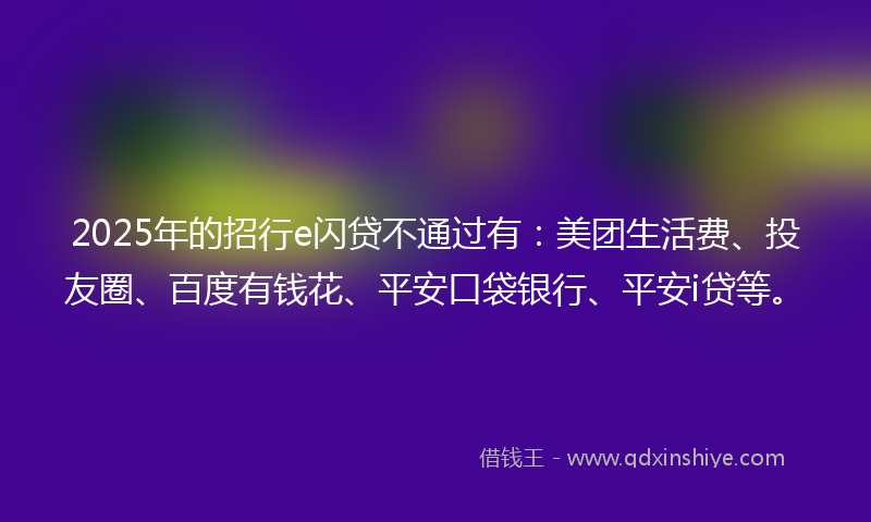 2025年的招行e闪贷不通过有：美团生活费、投友圈、百度有钱花、平安口袋银行、平安i贷等。