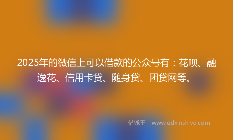 2025年的微信上可以借款的公众号有：花呗、融逸花、信用卡贷、随身贷、团贷网等。