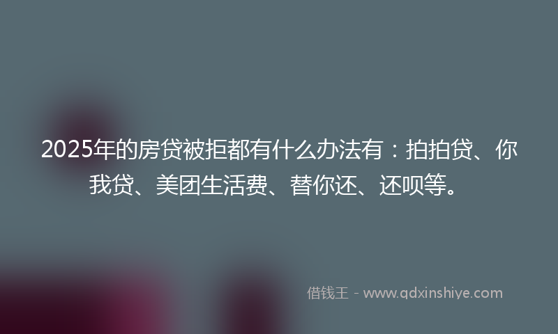 2025年的房贷被拒都有什么办法有：拍拍贷、你我贷、美团生活费、替你还、还呗等。