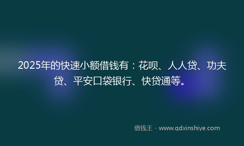 2025年的快速小额借钱有：花呗、人人贷、功夫贷、平安口袋银行、快贷通等。