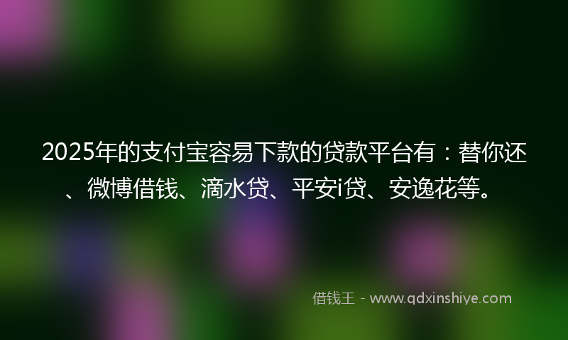 2025年的支付宝容易下款的贷款平台有：替你还、微博借钱、滴水贷、平安i贷、安逸花等。