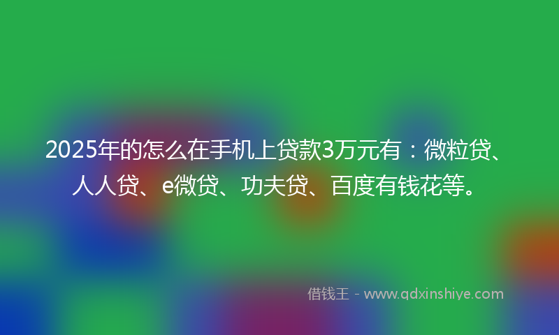 2025年的怎么在手机上贷款3万元有：微粒贷、人人贷、e微贷、功夫贷、百度有钱花等。